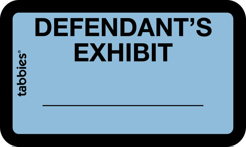 Tabbies Legal Exhibit Labels  Defendant's Exhibit  1.63 X 1  Blue  9/Sheet  28 Sheets/Pack  252 Labels/Pack - Image 1